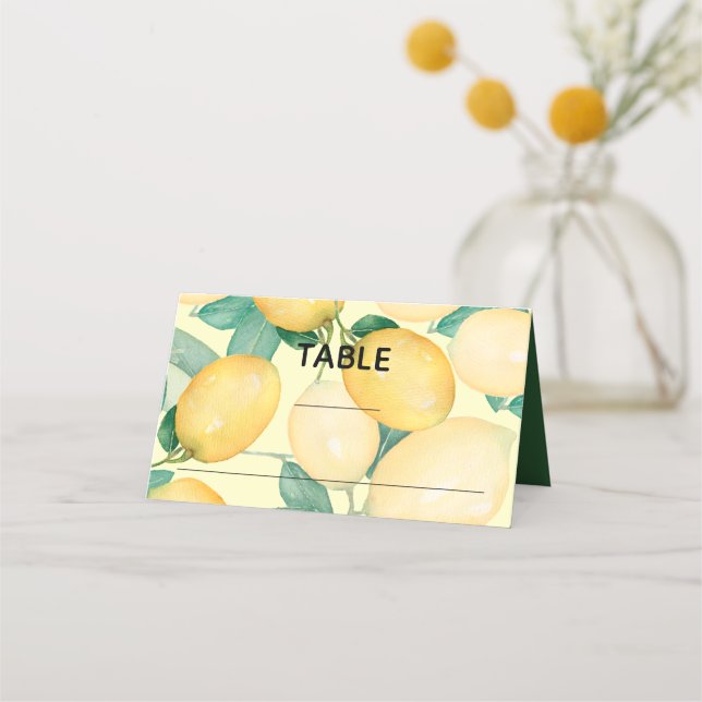 Cartes de table de mariage Boho citrons et verdure (Devant)