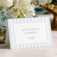 Cartes de table de mariage élégantes à rayures ble