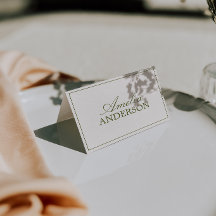 Cartes de table de mariage en crème vert olive Old