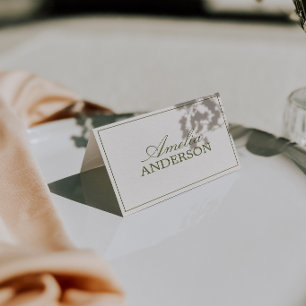 Cartes de table de mariage en crème vert olive Old