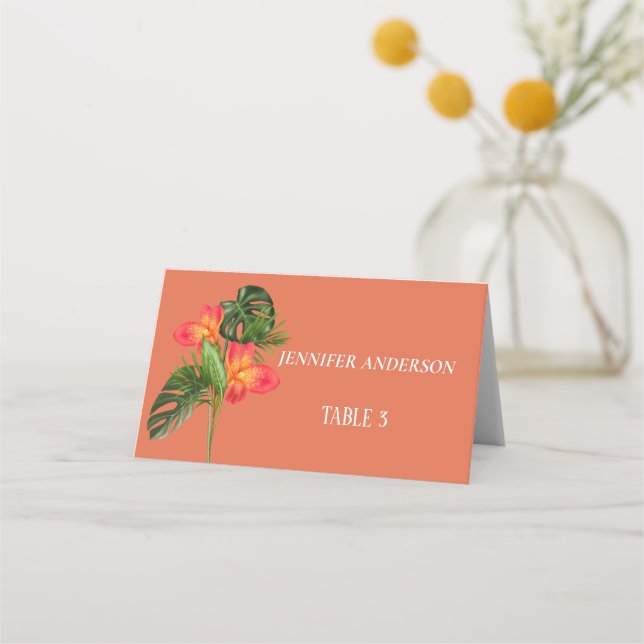 Cartes de table de mariage Fleur Orange Rust Minim (Devant)