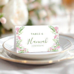 Cartes de table de mariage floral rose et vert