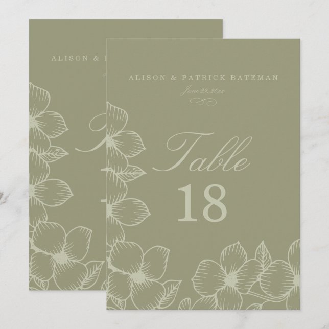 Cartes de table de mariage floral simplement sauge (Devant / Derrière)