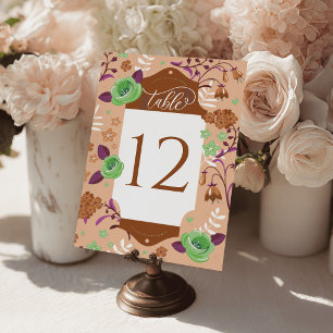 Cartes de table de mariage florales Art Déco pêche