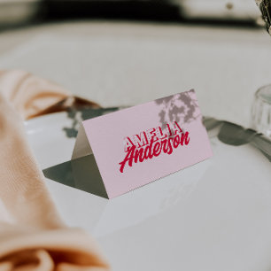 Cartes de table de mariage rétro couleur rouge ros