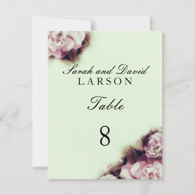 Cartes de table de mariage Rose Vintage (Devant)