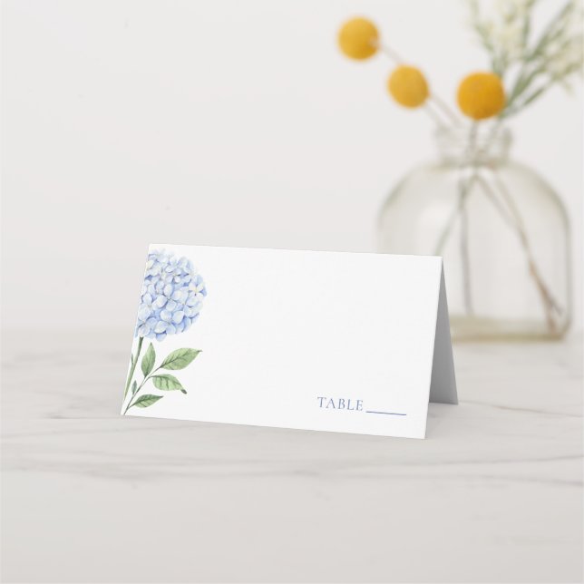 Cartes de table de mariage, simple hydrangea bleu  (Devant)