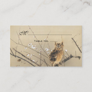 Cartes de table de mariage vintage, hibou japonais