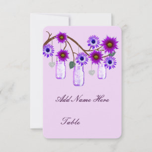 Cartes de table en bocaux Mason avec fleurs violet