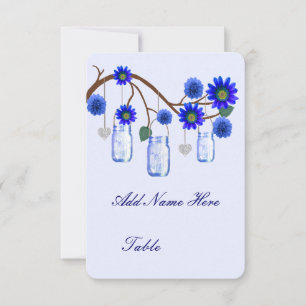 Cartes de Table Fleurs Bleues en Pots Mason