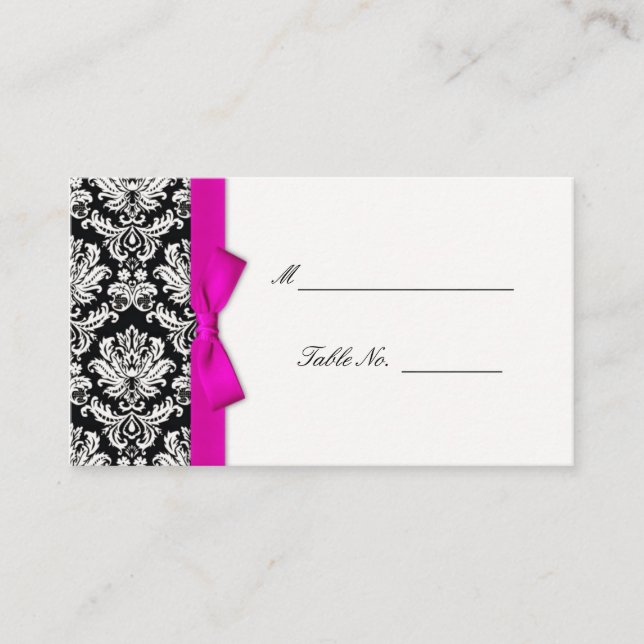Cartes de table Mariage damassé Bow Rose Hot (Devant)