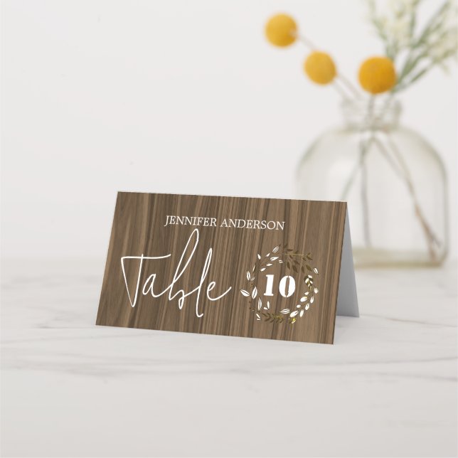 Cartes de table Mariage de feuille de bois rustiqu (Devant)