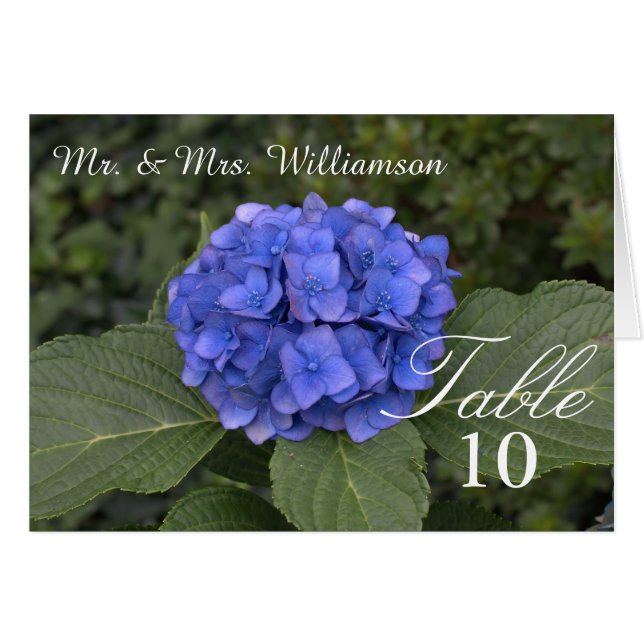 Cartes de table Mariage de jolie Blue Hydrangea (Devant Horizontal)