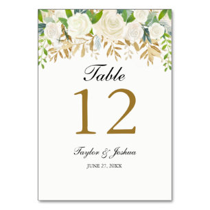 Cartes de table Mariage or Floral feuille aquarell