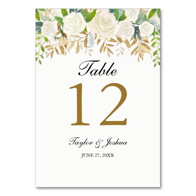 Cartes de table Mariage or Floral feuille aquarell (Par défaut)