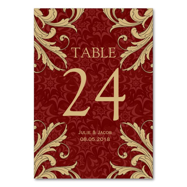 Cartes de table Maroon Gold Mariage damassé (Par défaut)