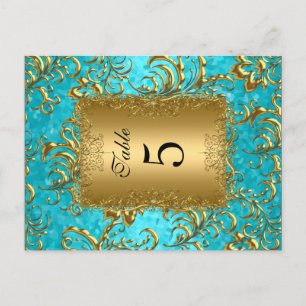 Cartes de table numéro sarcelle Damassé