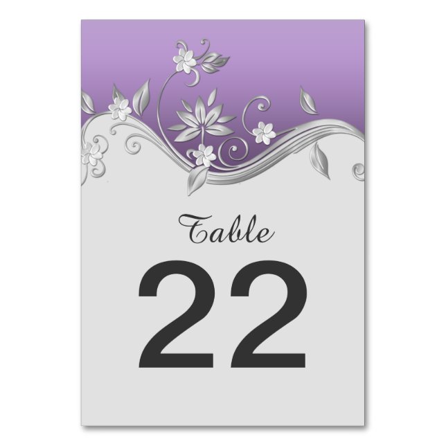 Cartes de table Ornate Purple Silver Flowrls (Dos)