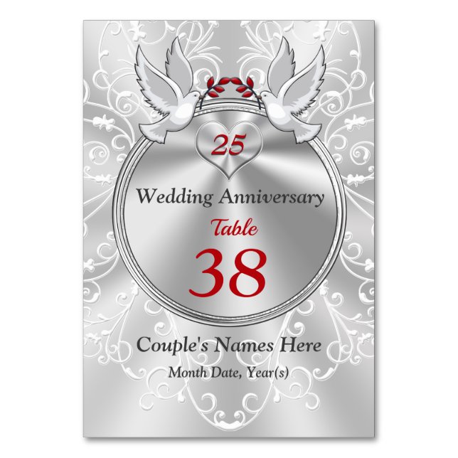 Cartes de table personnalisées du 25e anniversaire (Dos)