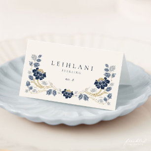 Cartes de table pliées Art Nouveau florales bleu m