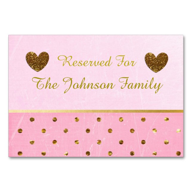 Cartes de table rose et or ou Mariage (Devant)