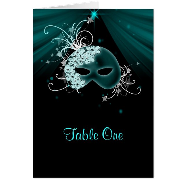 Cartes de table turquoise Blue Masquerade Party (Devant)