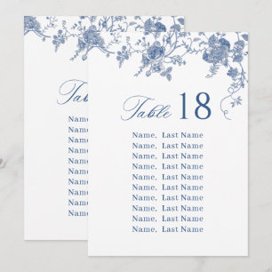Cartes de tableau de sièges floraux bleus élégants