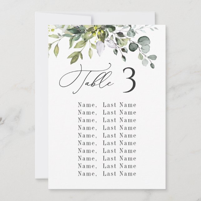 Cartes de tableau Mariage Eucalyptus (Devant)