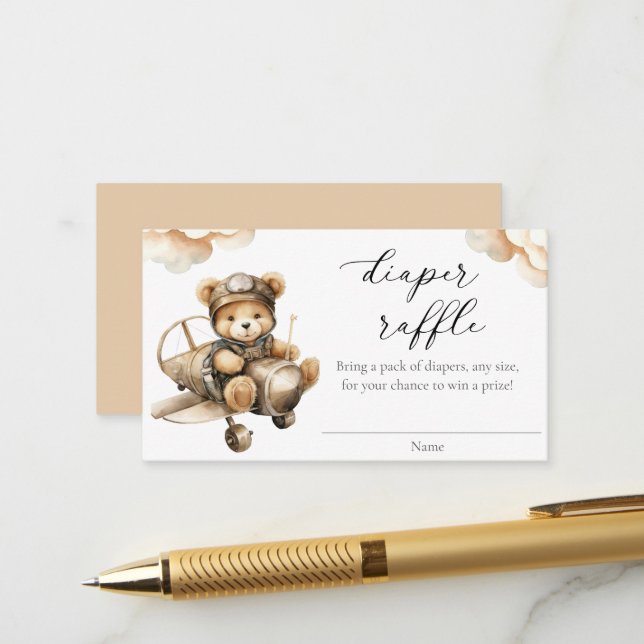 Cartes de tombola de l'ours en peluche de l'avion  (Devant/Arrière en situation)