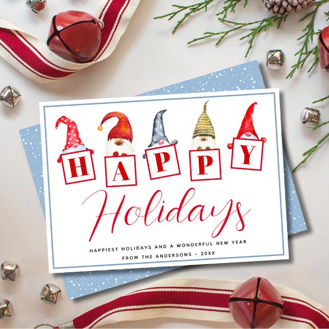 Cartes de vacances avec gnomes joyeuses fêtes mign (Créateur téléchargé)