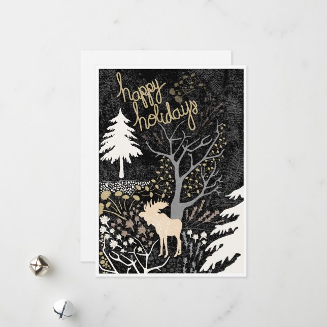 Cartes de vacances de la forêt Joyeuses Fêtes avec (Devant/Arrière en situation)