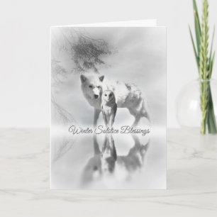 Cartes de vacances du solstice d'hiver Loup et Hib