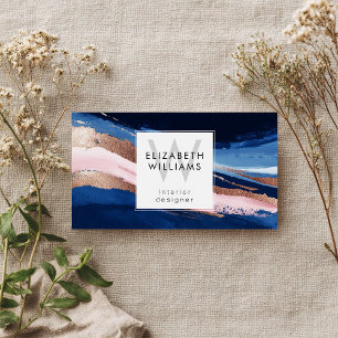Cartes de visite à monogramme bleu marine rose et