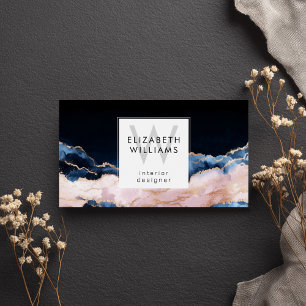 Cartes de visite à monogramme or rose noir bleu ro