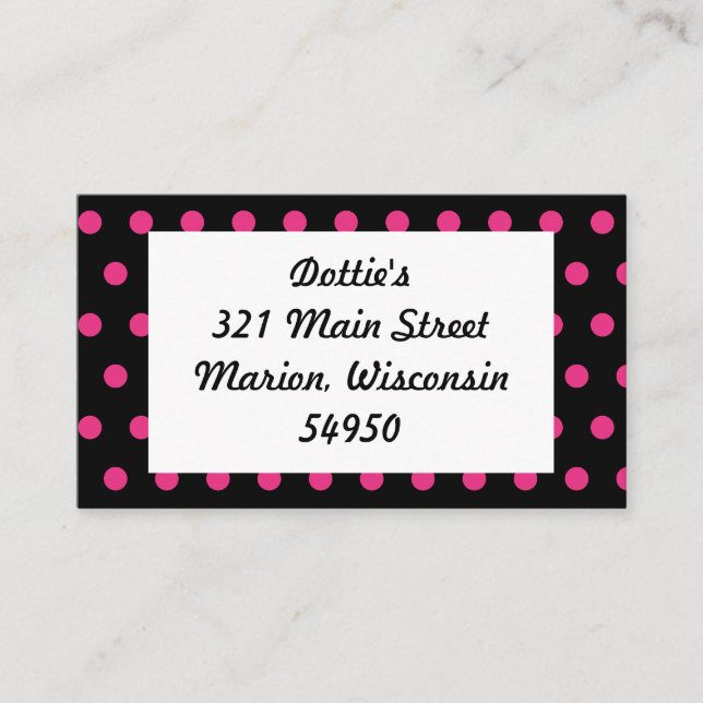 Cartes de visite à points Polka (noir et rose néon (Devant)