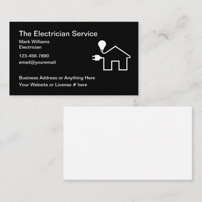 Cartes de visite à thème de l'électricien (Devant / Derrière)
