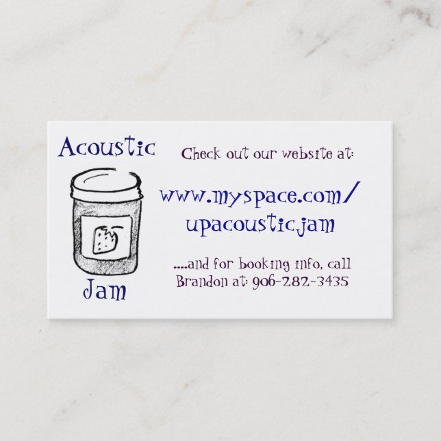 Cartes de visite acoustiques de confiture (Devant)