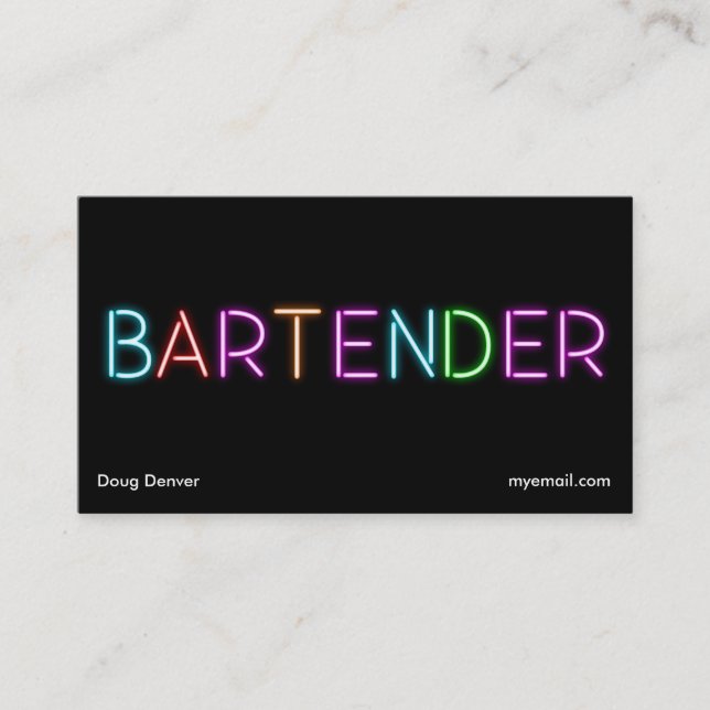 Cartes de visite au néon de barman (Devant)