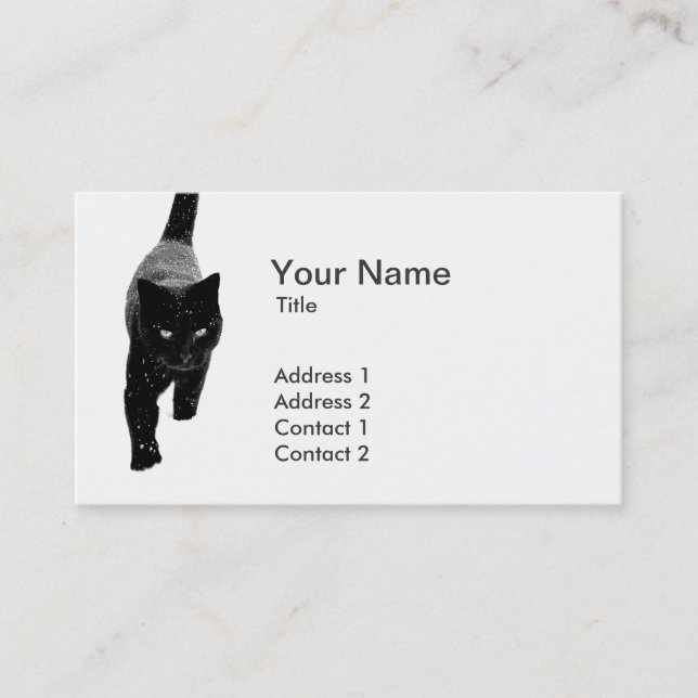 Cartes de visite avec chat noir mignon dans la nei (Devant)