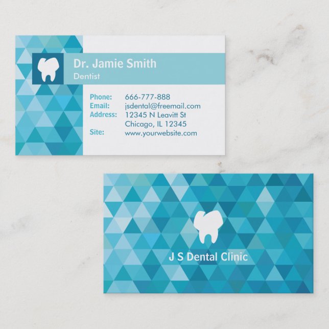 Cartes de visite bleus de dentiste de polygone de (Devant / Derrière)