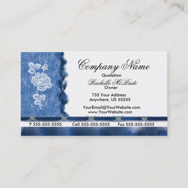 Cartes de visite bleus élégants de rose blanc de (Devant)