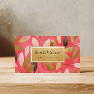 Cartes de visite botaniques feuilles dorées rose c