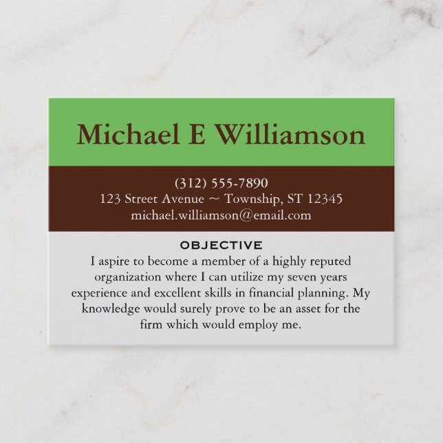 Cartes de visite Brown de RÉSUMÉ de vert de rayure (Devant)