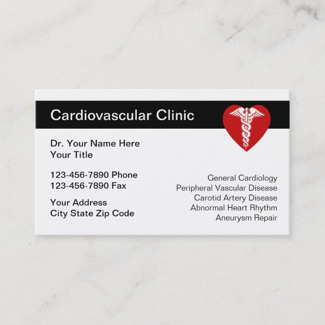 Cartes de visite cardiovasculaires Médicales (Devant)