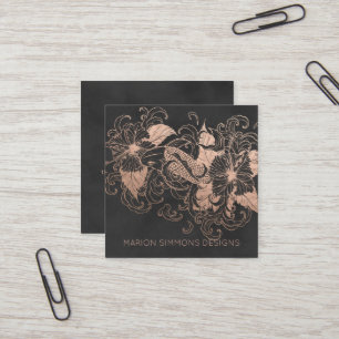 Cartes de visite carrées en feuille d'or rose flor
