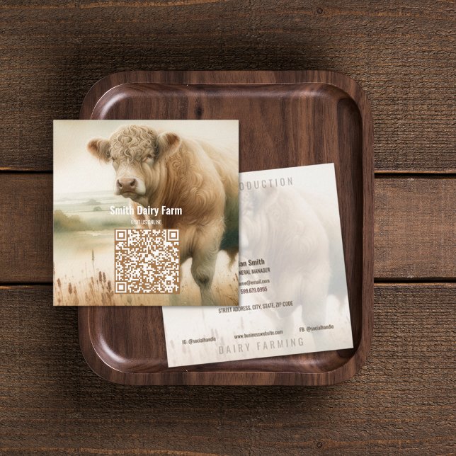 Cartes de visite Carrés du code QR de la vache (Cow QR Code Square Business Cards (front and back))