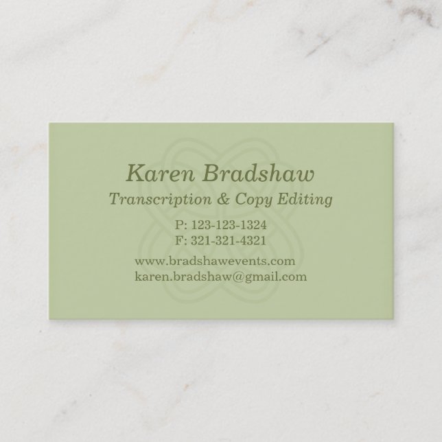Cartes de visite celtiques verts de transcription (Devant)
