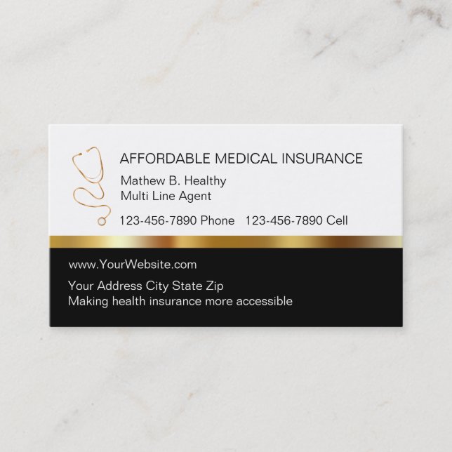 Cartes de visite chics d'assurance maladie (Devant)