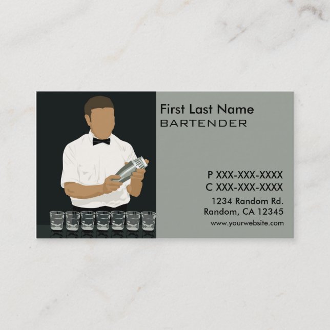 Cartes de visite chics de barman (Devant)