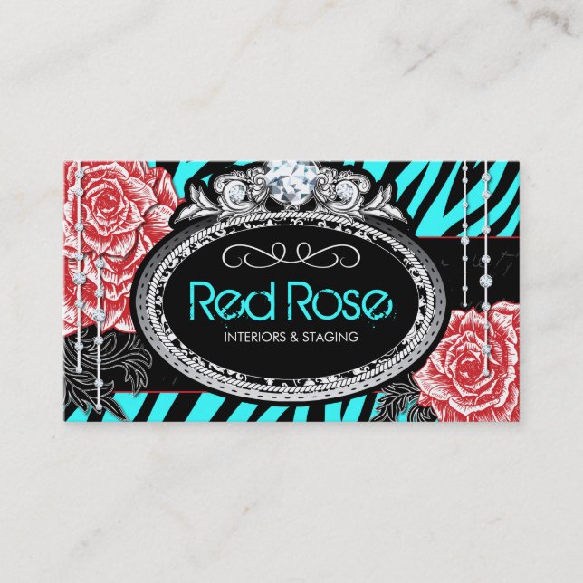 Cartes de visite chics de roses d'impression et de (Devant)